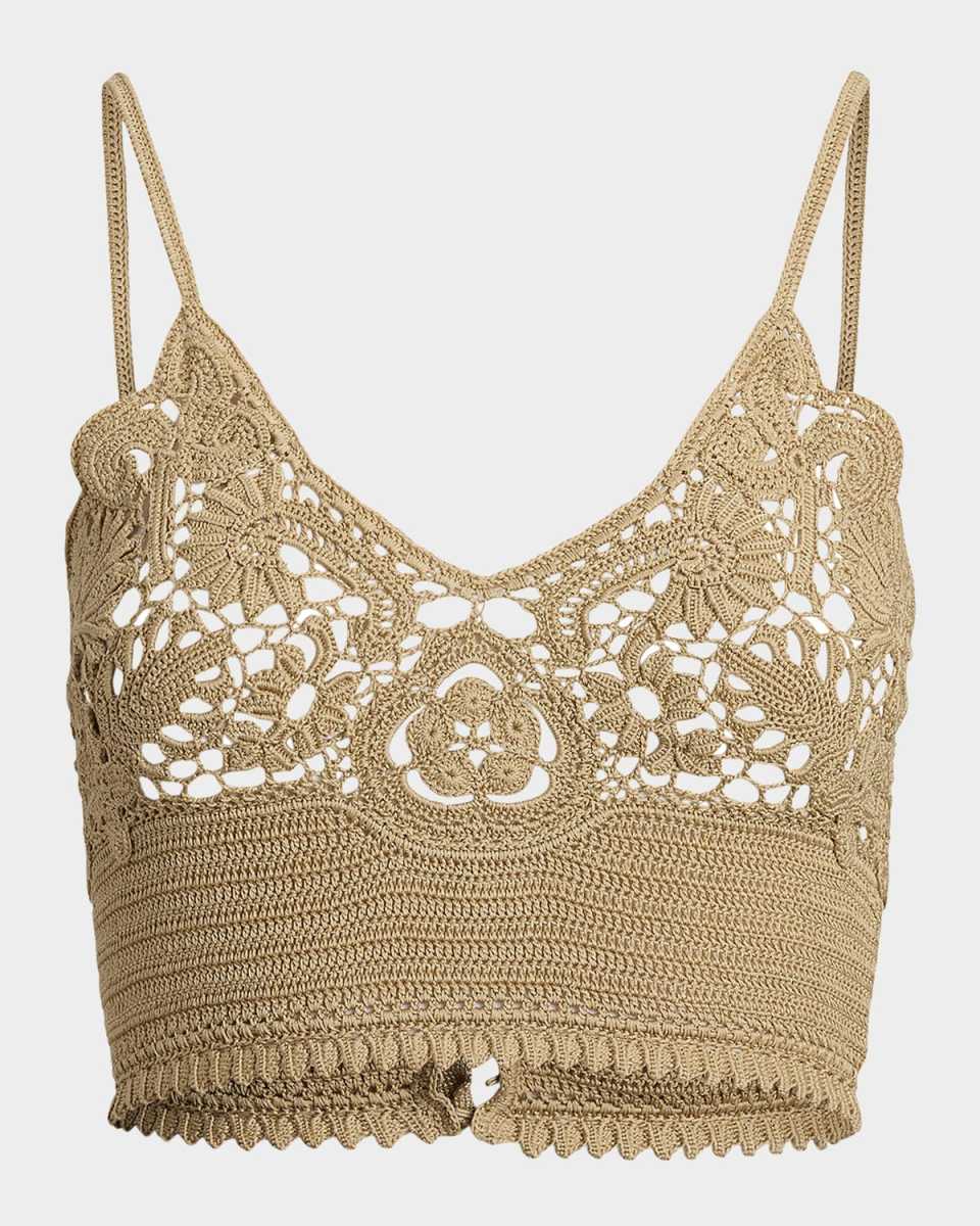 Floral Silk Crochet Knit Crop Bralette